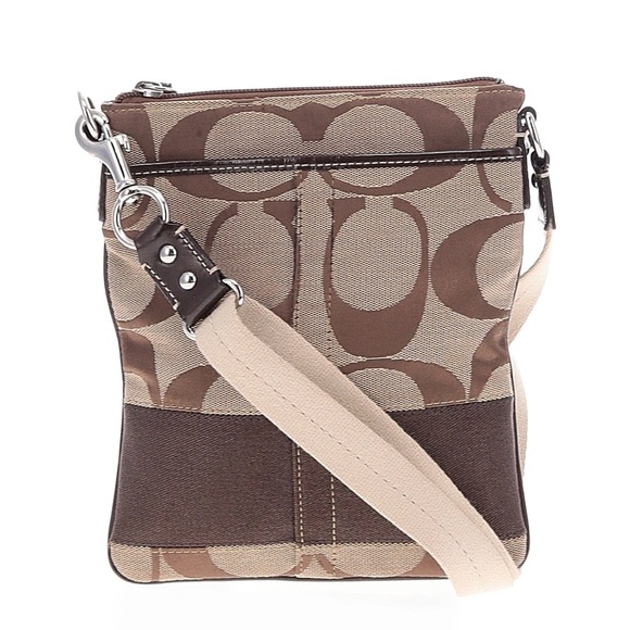 Coach Signature Canvas Crossbody / Messenger Bag — Brown & Tan - Picture 1 of 5